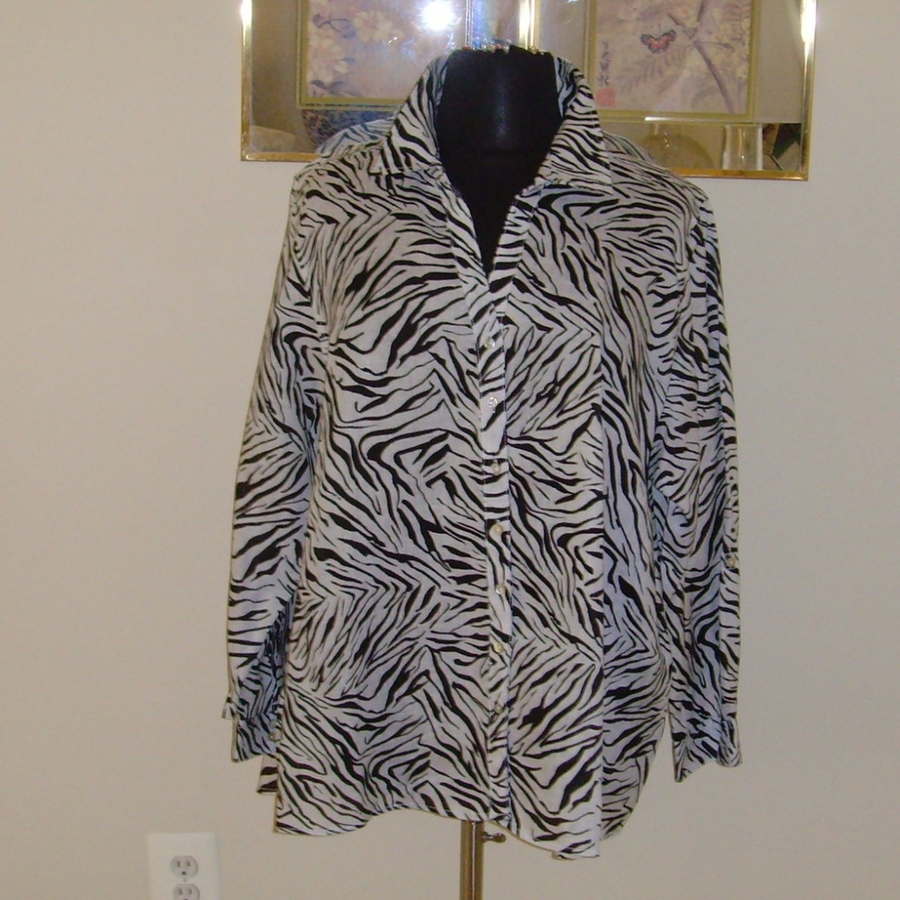 CYNTHIA ROWLEY 100% Linen Blouse 3X Zebra Print - Picture 13 of 13